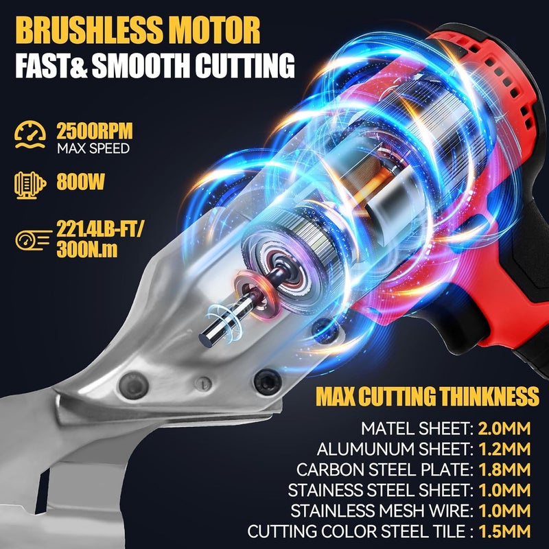 dcvbny Brushless Cordless Metal Shears with LED & LCD Display, 2500 RPM Compatible with Mil-waukee M-18 Battery,Cuts 18GA Metal,Perfect for Stainless Sheet, Iron, Carpet, Leather, Cardboard (Tool Only) - Image 2